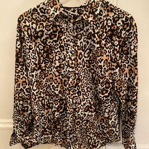 Talbots Leopard Print Button Down - Petite Large